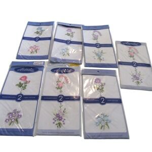 Axxents Ladies Embroidered Handkerchiefs 100% Cotton Floral 7 Packs 14 Total NEW